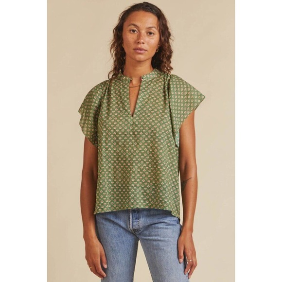 Trovata Tops - TROVATA Birds of Paradis Sz XS Brett Blouse Top Green Mosaic Cotton